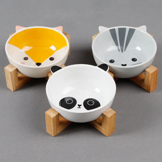 Ceramic Cartoon Bowl With Bamboo and Wooden Bracket
