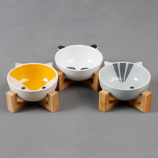 Ceramic Cartoon Bowl With Bamboo and Wooden Bracket