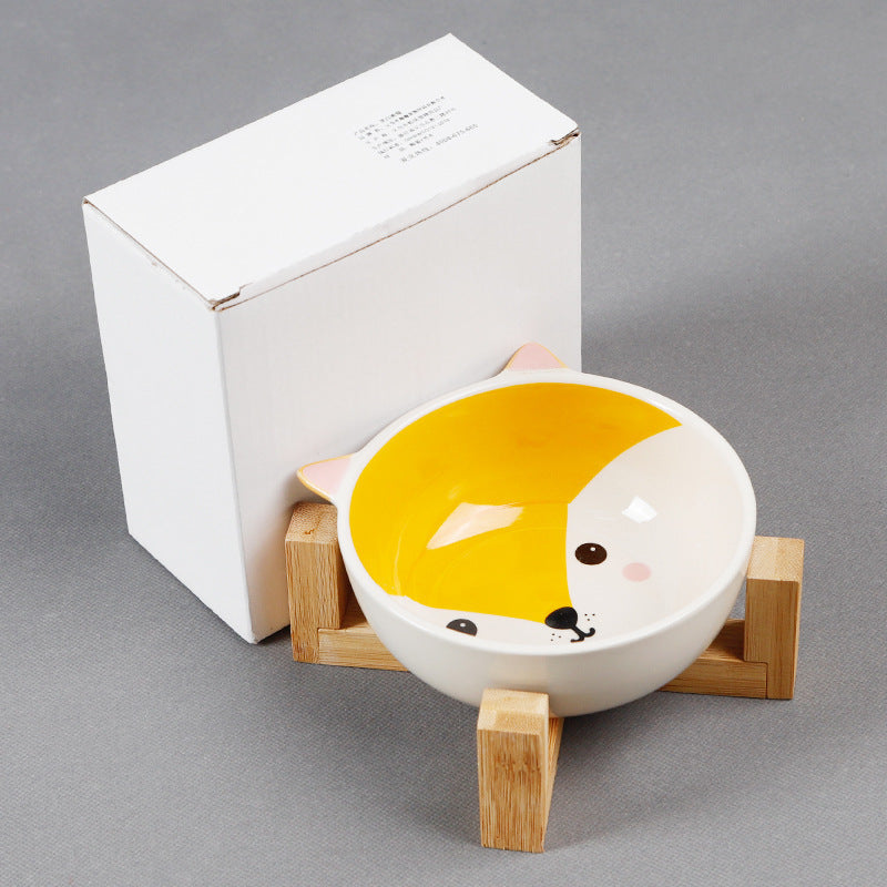 Ceramic Cartoon Bowl With Bamboo and Wooden Bracket