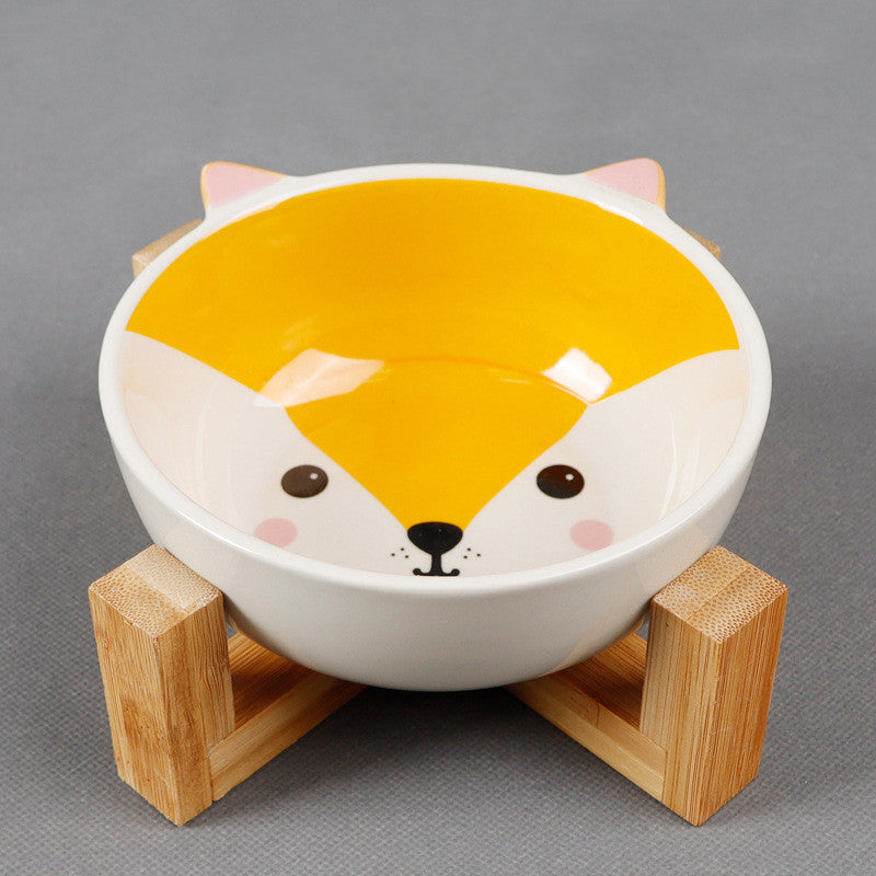 Ceramic Cartoon Bowl With Bamboo and Wooden Bracket