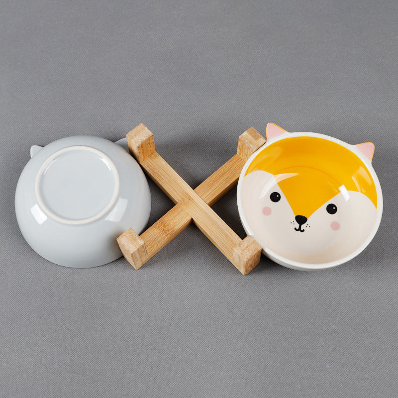 Ceramic Cartoon Bowl With Bamboo and Wooden Bracket